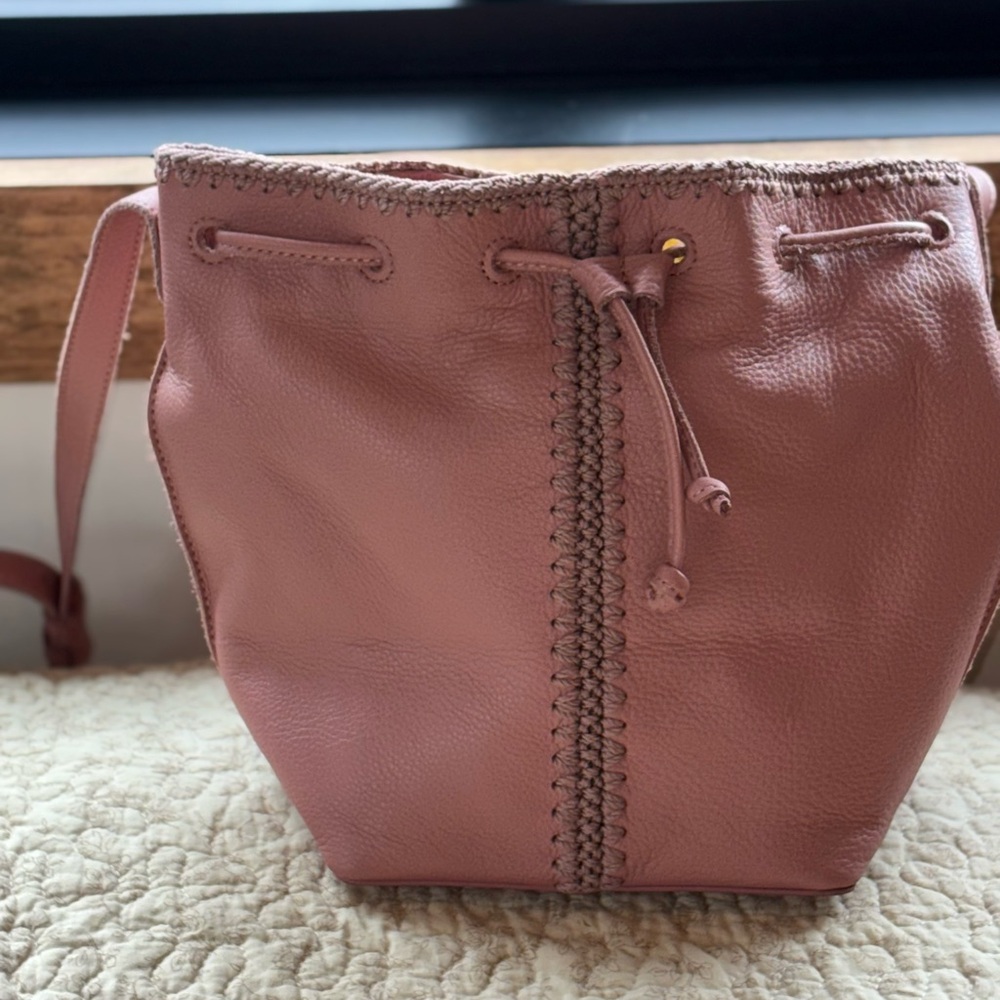 The Sak Pink Leather Drawstring Bag